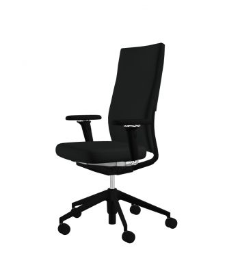 Schwarzer ID Chair Bürostuhl von Vitra mit hoher Rückenlehne und Armlehnen auf Rollen.